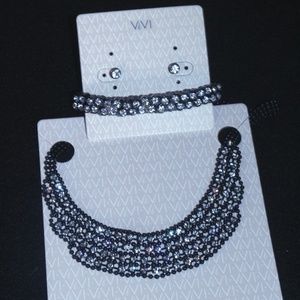 Black flat Crystal Necklace 17-19"